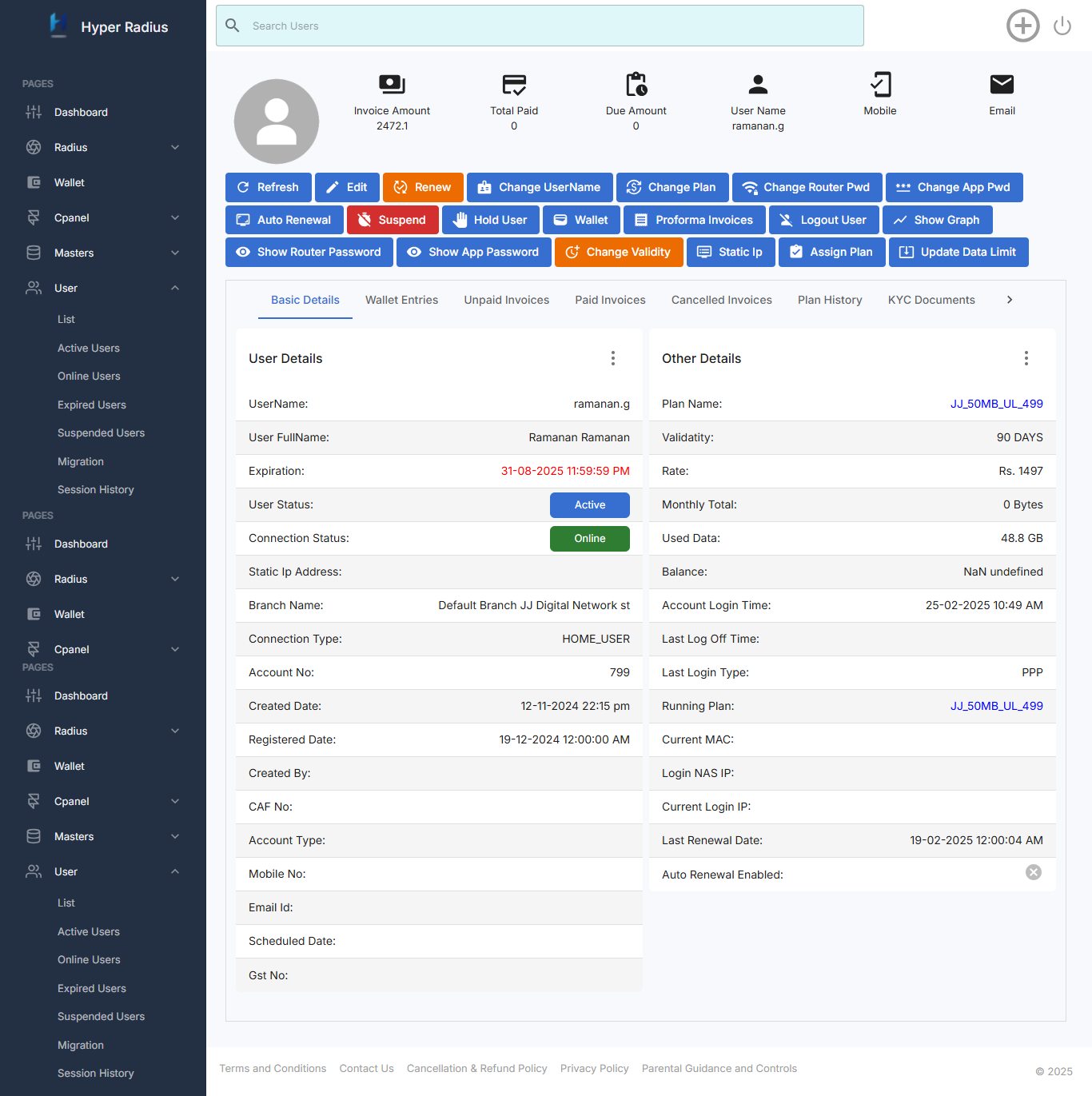 User Details Dashboard